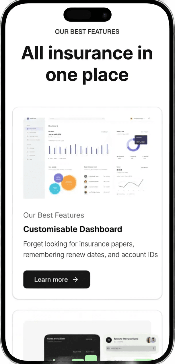 All insurance in one place - Customisable Dashboard